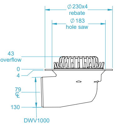 100mm Inlet, 100mm Outlet, Side Exit Roof Drain
