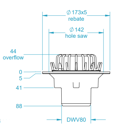 80mm Inlet, 80mm Outlet, Bottom Exit Roof Drain