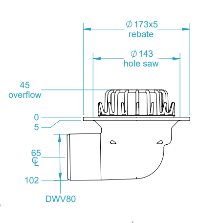 80mm Inlet, 80mm Outlet, Side Exit Roof Drain